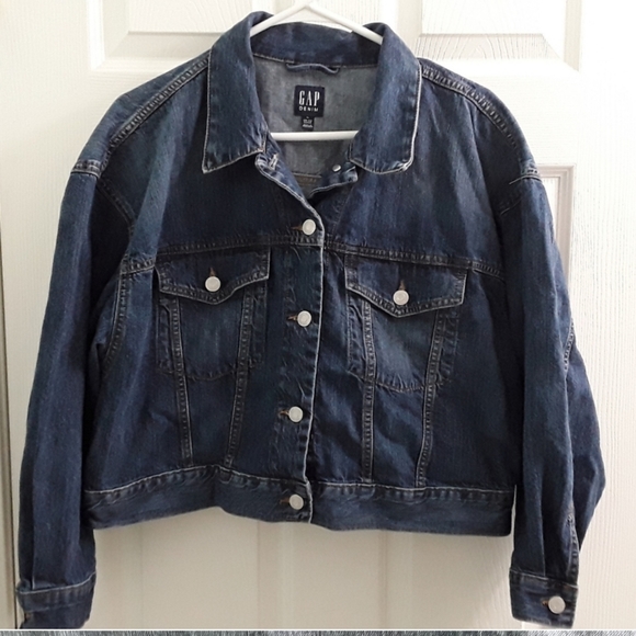 Gap Denim Patchwork Logo Crop Trucker Jacket - Picture 3 of 8